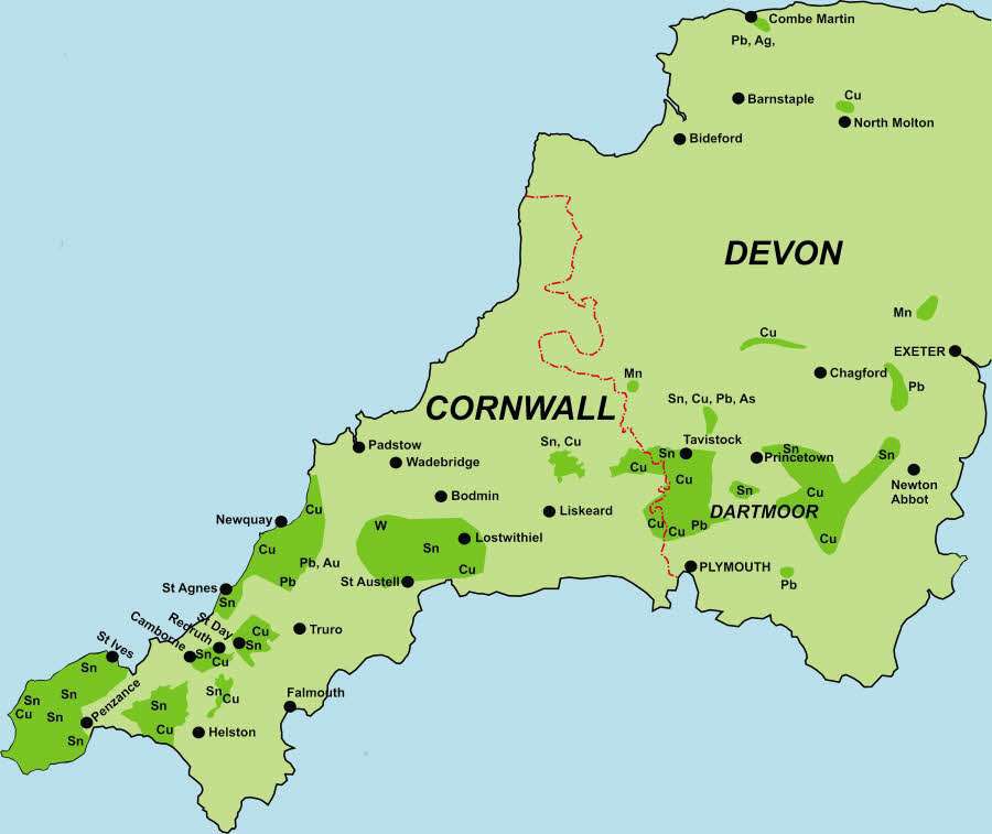 Map of Cornwall and Devon
