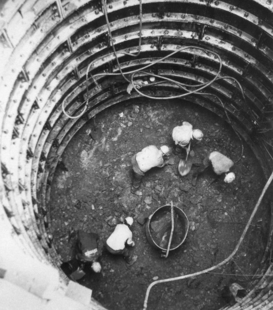 An early view of one of the 24ft diameter shafts being sunk Northern